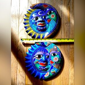 Vintage Handpainted Sun & Moon Terra Cotta Celestial Folk Art Wall $50 for both